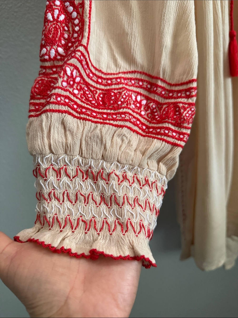 Free People Dress Large Wind Willow Mini Cream Red Embroidered Y2K Boho Hippie - Picture 7 of 13